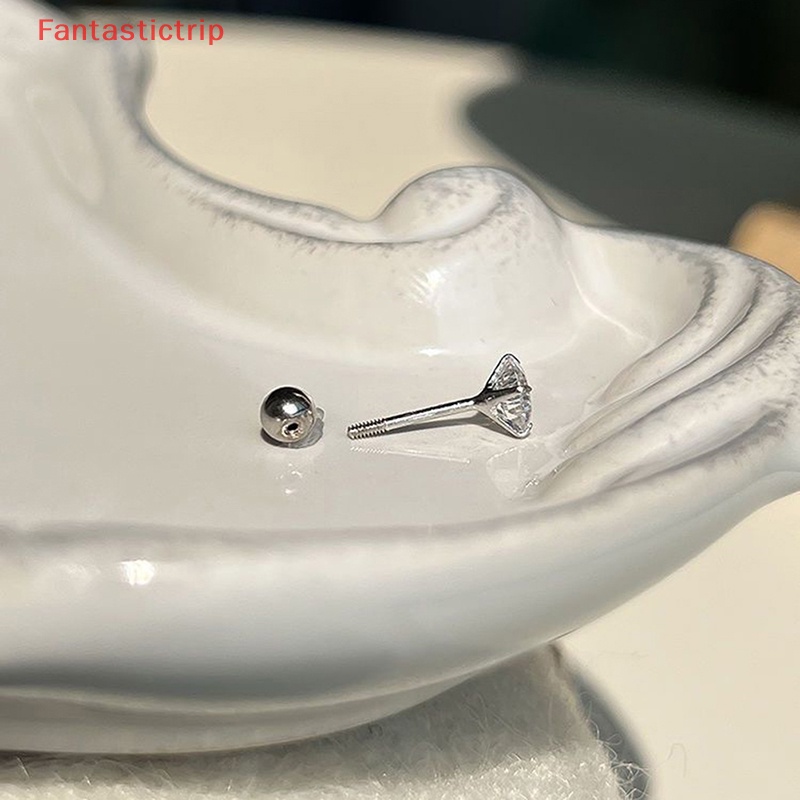 1 Đôi Khuyên Tai 3 / 4 / 5mm Bằng Thép Không Gỉ Đính Đá Zircon Thời Trang Dành Cho Nữ