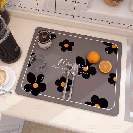 Thảm Lót Mềm Mại Thấm Hút Tốt Chống Văng Nước Hình Hoa Dành Cho Bồn Rửa Chén Nhà Bếp Nhà Tắm