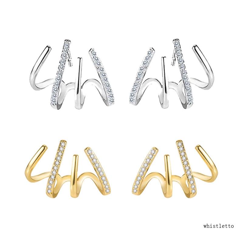 Bông Tai Dạng Xỏ Đính Đá Zircon Thiết Kế Tối Giản Cho Nữ