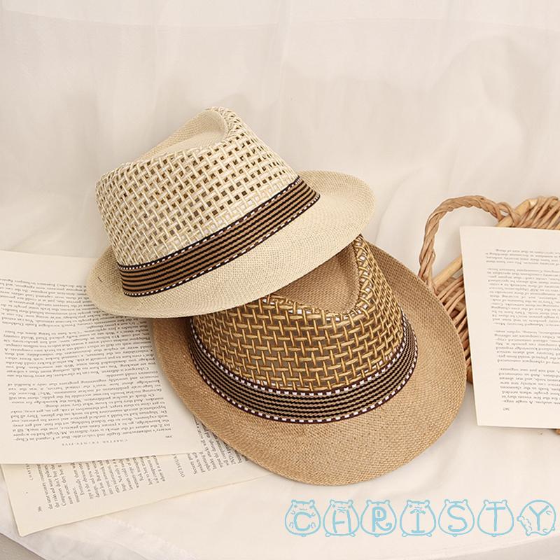 Mũ Cói Rộng Vành Chống Tia UV Phong Cách Vintage Thời Trang Đi Biển Mùa Hè Cho Bé Trai