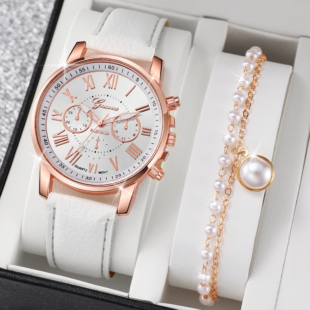 Đồng Hồ Nữ Geneva Dây Da Đính Đá Ngọc Lam