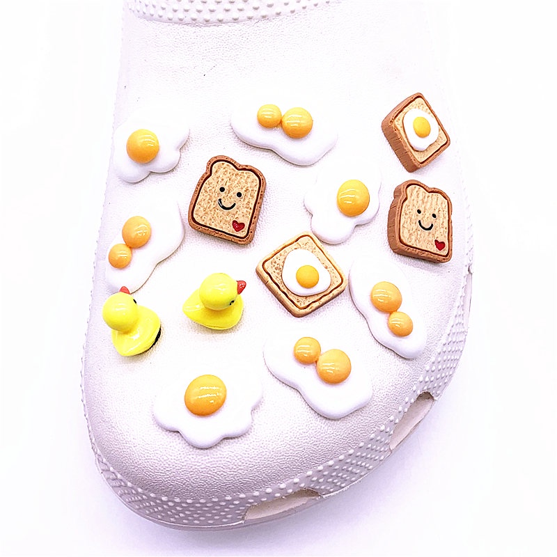 Phụ Kiện Trang Trí Giày Hình Bánh Mì Trứng Chiên Hoạt Hình Croc Jibitz Cho Trẻ Em