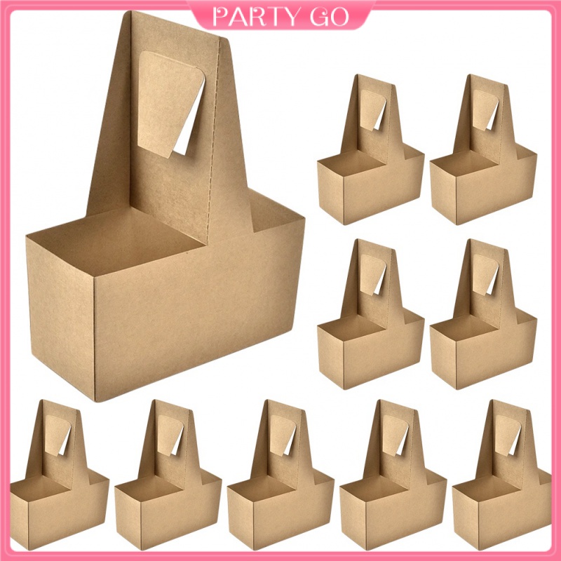 Set 10 Giá Đỡ Cốc Uống Nước 2 Ngăn Bằng Giấy Kraft Có Tay Cầm Dùng Một Lần