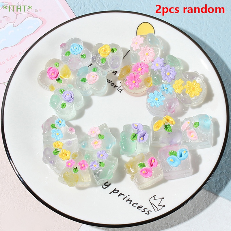 Bộ 2 Gel Dạ Quang Hình Bánh Kem / Thức Ăn / Trang Sức / Móc Khóa Trang Sức / Điện Thoại Mini DIY Mới