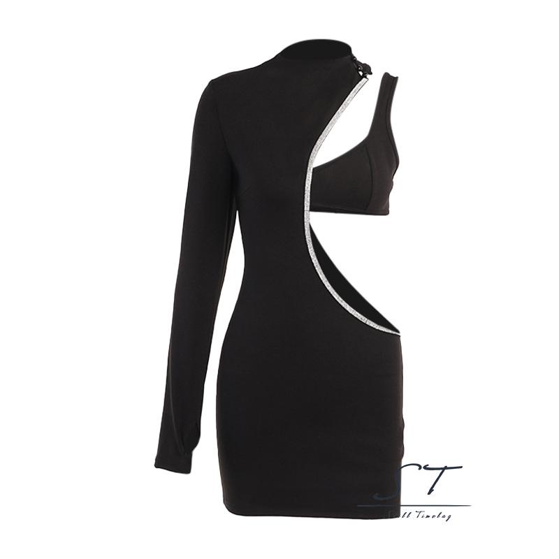 Đầm Body Một Dây Tay Dài Cổ Tròn Đính Đá Thời Trang CY03