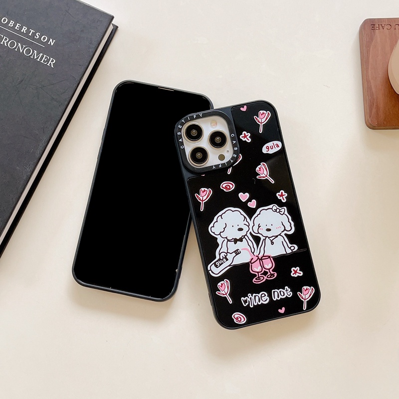 Ốp Điện Thoại Silicone Mềm Mặt Gương In Hình Cún Cho iPhone X XS XR 11 12 13 Mini 14 Plus Pro Max