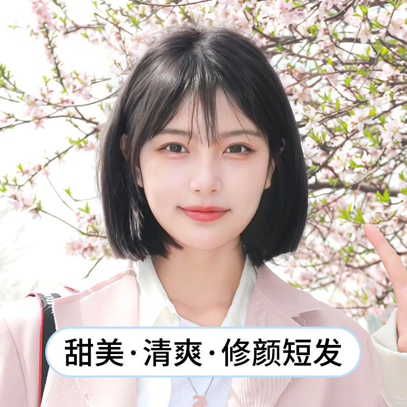 Female short hair natural girl air bangs short straight hair students fluffy inner buckle full head cover
