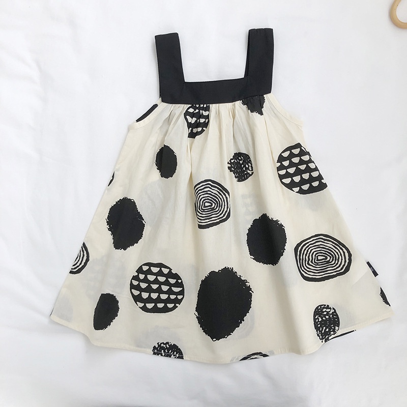 Đầm Sát Nách Mùa Hè Màu Trắng Đen Phong Cách Graffiti Hợp Thời Trang Cho Bé Gái