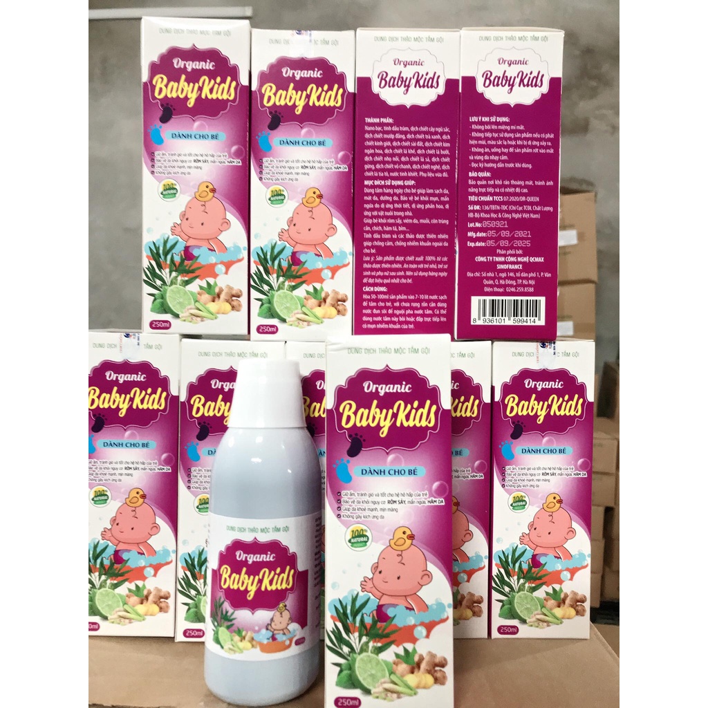 Nước tắm thảo dược Organic Baby kid cho bé sơ sinh 100% thảo dược tự nhiên ( hộp 250ml )