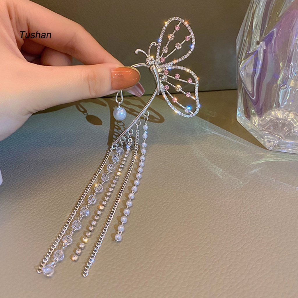 1 Đôi Bông Tai Kẹp Hình Bướm Có Đính Đá Lấp Lánh Dành Cho Nữ