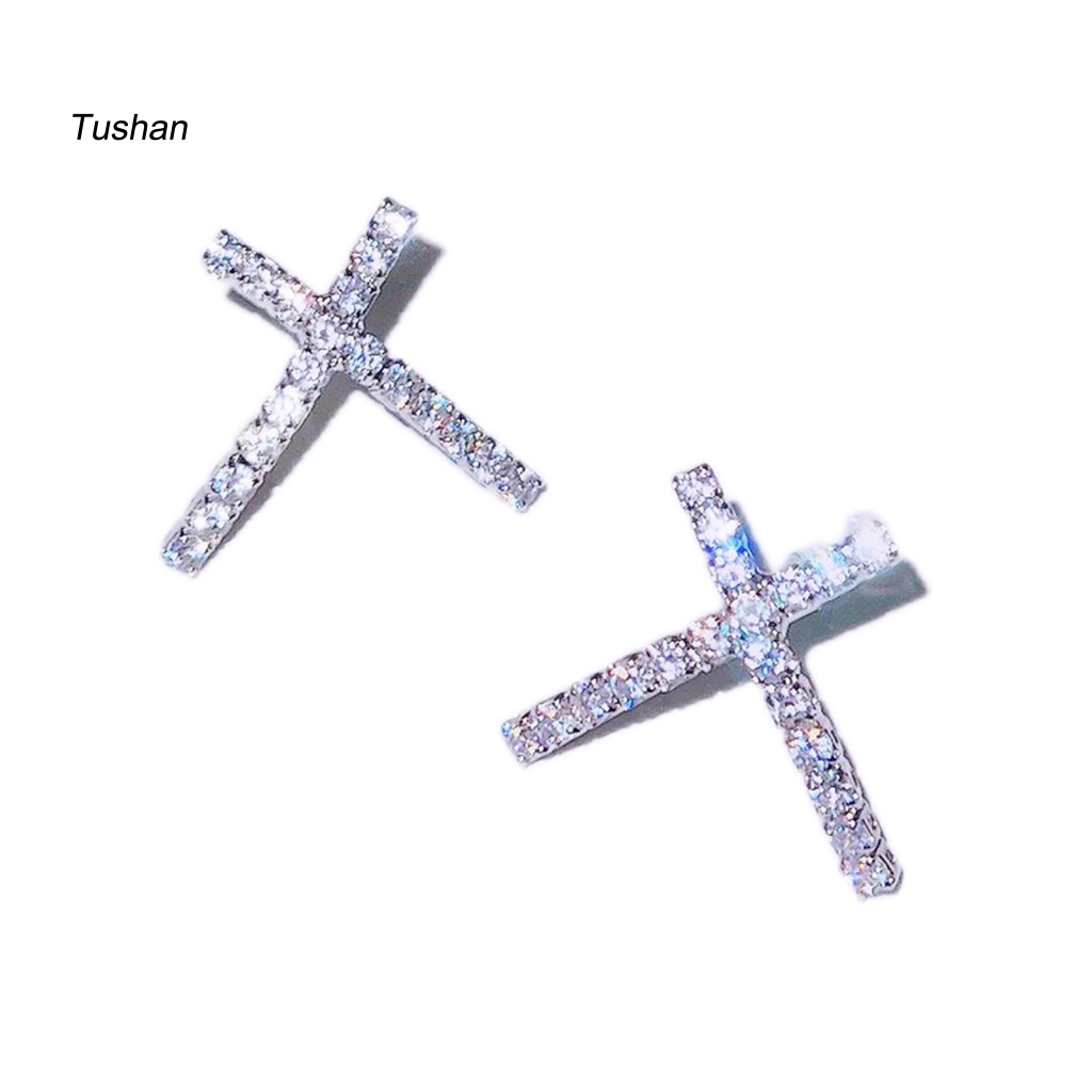 1 Đôi Bông Tai Chữ X Đính Đá Lấp Lánh Tinh Tế