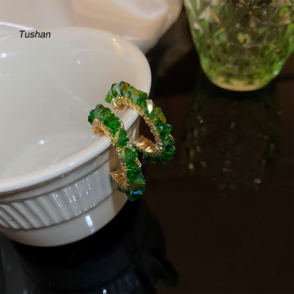 1 Đôi Bông Tai Hình Chữ C Đính Đá Ngọc Lục Bảo Giả Thời Trang Bông Tai Hình Tròn Thời Trang Dành Cho Nữ