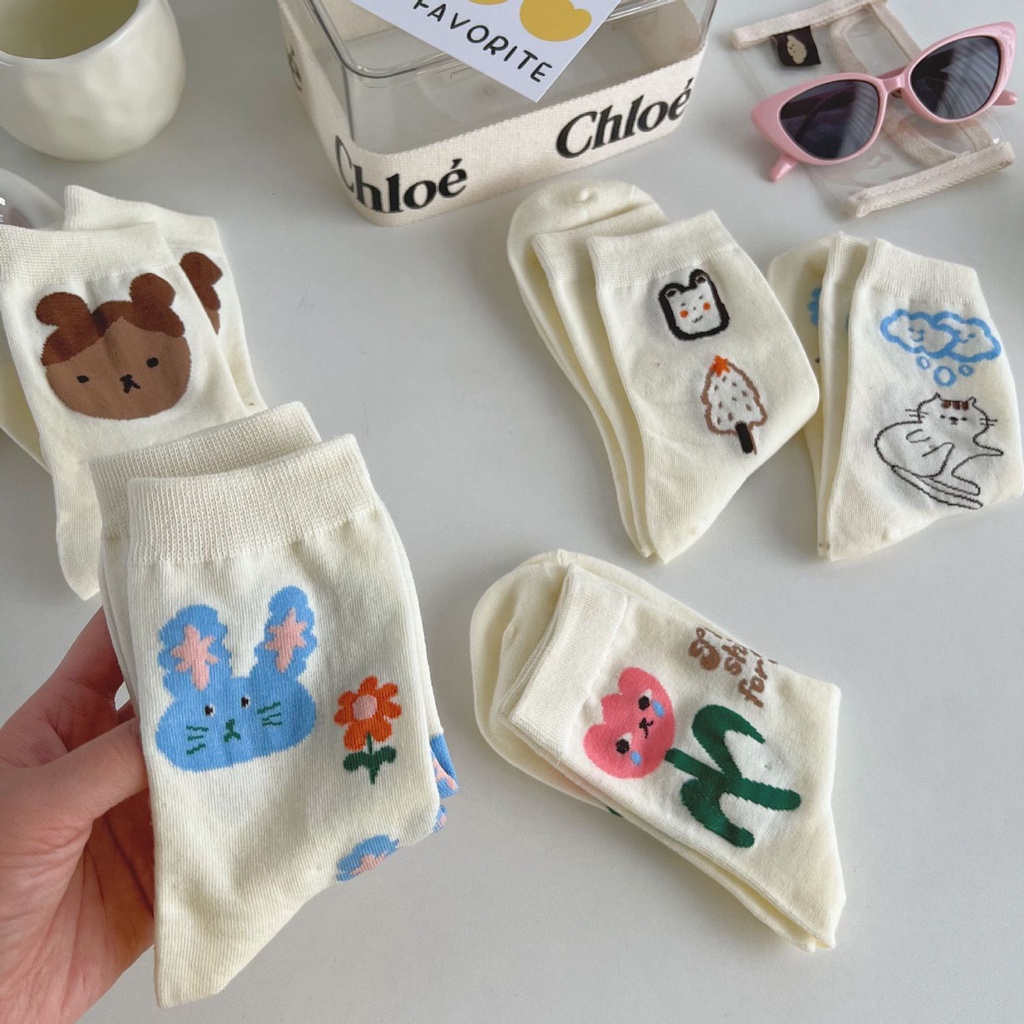 Vớ Ống Họa Tiết Mặt Cười Hoạt Hình Dễ Thương Phong Cách Nhật Hàn Cho Nữ