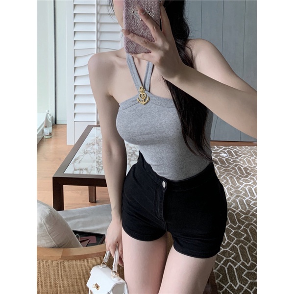 NZN Áo hai dây Cổ Yếm Khoét Sâu Màu Trơn Gợi Cảm Thời Trang Cho Nữ