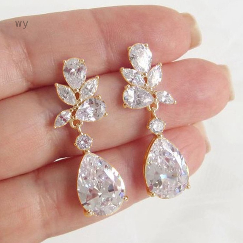 Bông Tai Dáng Dài Đính Đá Zircon Trong Suốt Thời Trang Dự Tiệc