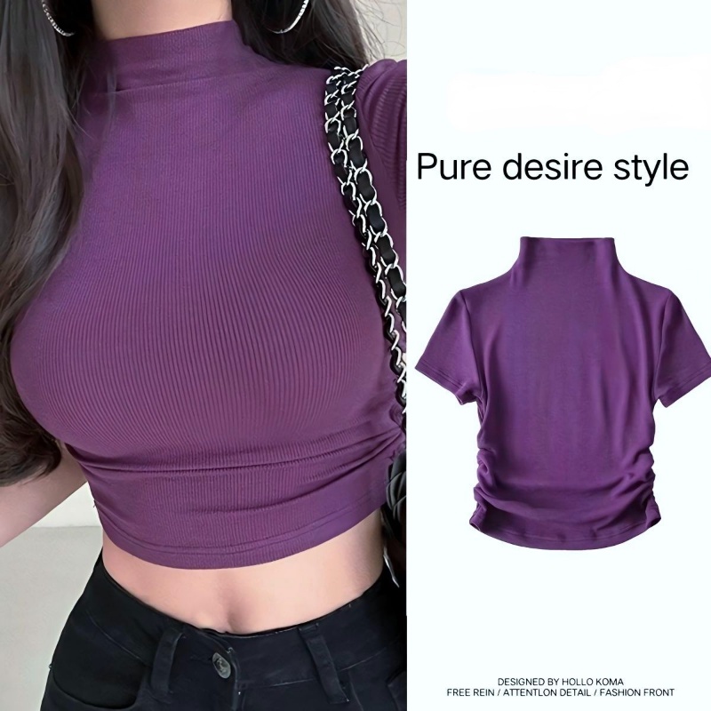 Áo Thun Cổ Lọ Form Ôm Phong Cách Retro Cho Nữ