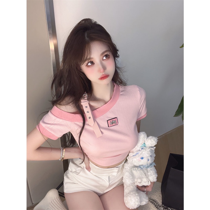 Áo Thun Tay Ngắn Phối Ren Dáng Ôm Thời Trang Mùa Hè Xinh Xắn Cho Nữ