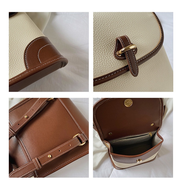 Ba Lô Mini Bằng Da Pu Màu Tương Phản Phong Cách Hàn Quốc Cho Nữ