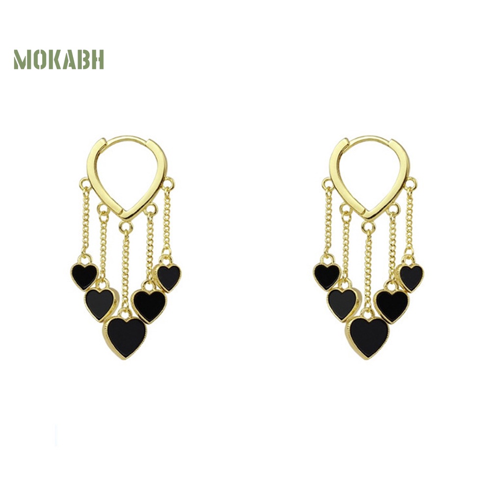 1 Đôi Bông Tai Hợp Kim Hình Trái Tim Màu Đen Phong Cách Hàn Quốc Thanh Lịch Dành Cho Nữ