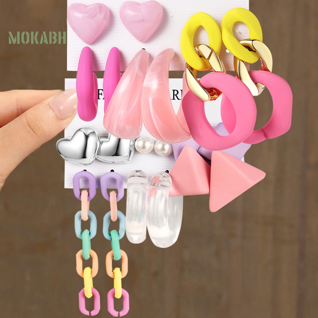 Set 4 / 6 Đôi Khuyên Tai Hình Học Trái Tim Màu Kẹo Ngọt Bằng Acrylic Sáng Tạo