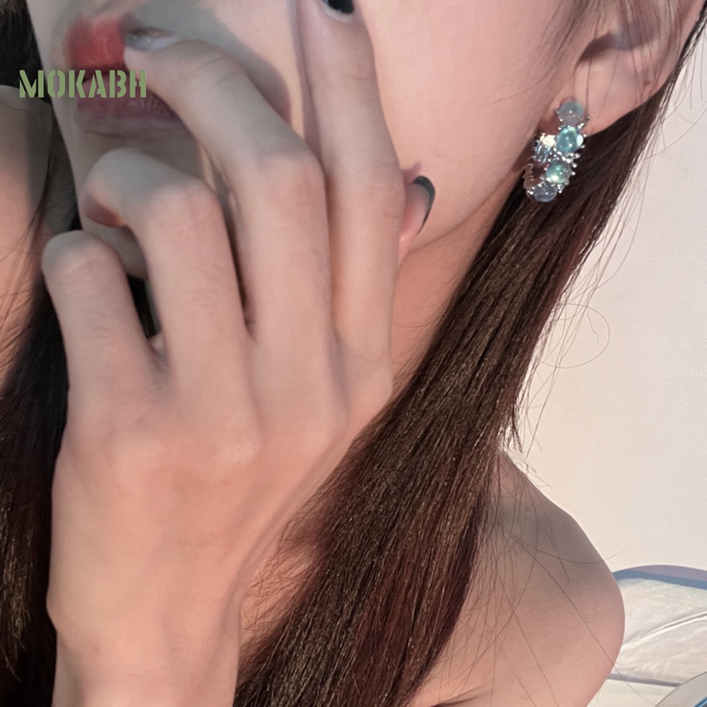 1 Đôi Bông Tai Đính Đá Mặt Trăng Thời Trang Dành Cho Nữ