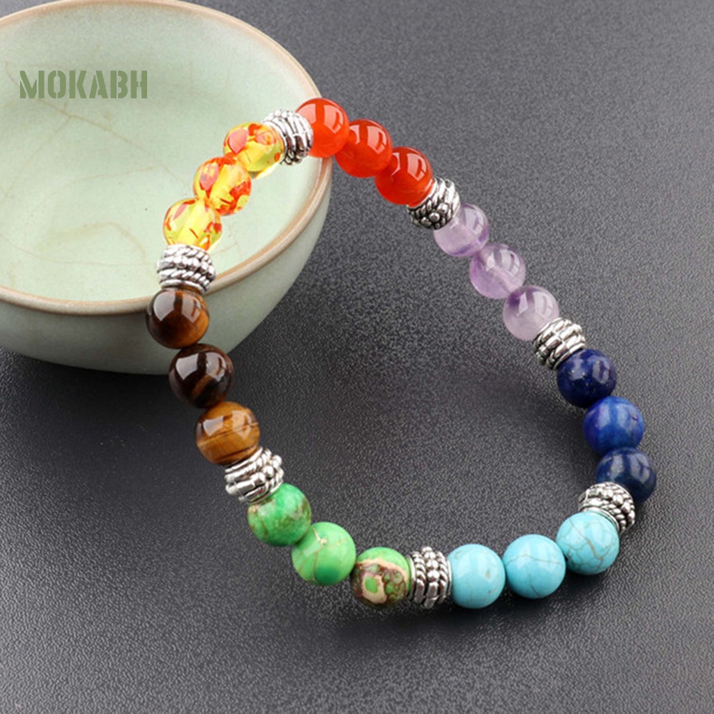 Vòng Tay Chuỗi Hạt Đá Chakras 7 Sợi Co Giãn Giảm Căng Thẳng