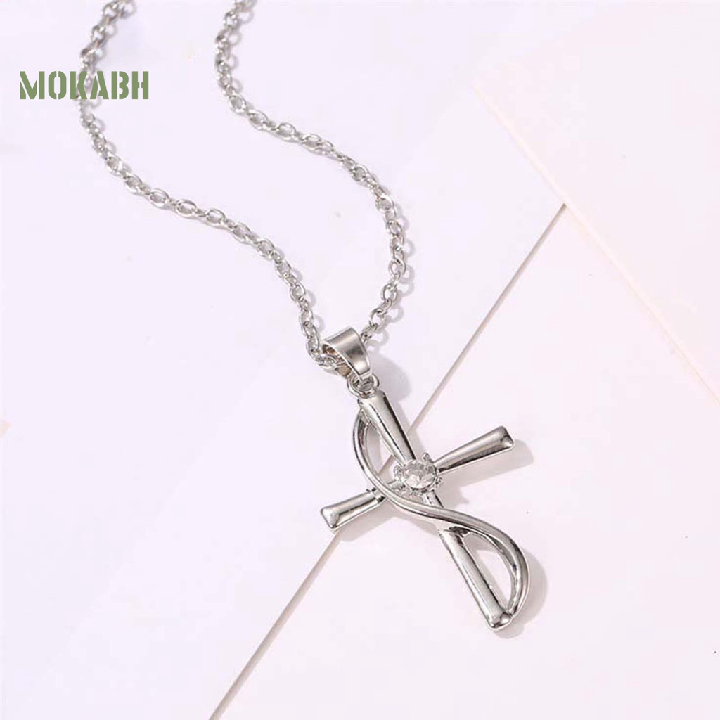 Bộ Vòng cổ + Bông Tai Mạ Điện Hình Chữ Thập Đính Đá Zircon Thời Trang Sang Trọng Cho Nữ