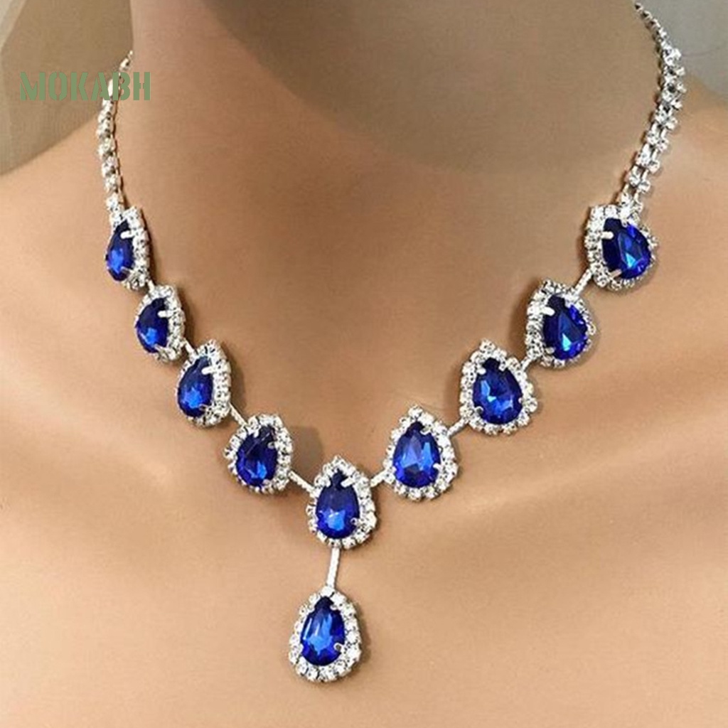 1 Bộ Vòng cổ + Bông Tai Hình Giọt Nước Có Đính Đá Lấp Lánh