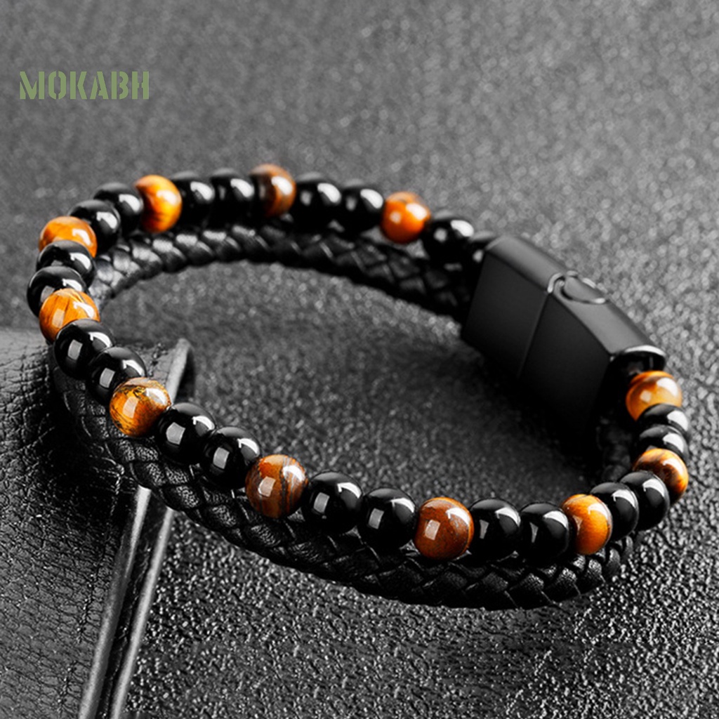 Vòng Tay Da Hai Lớp Chống Phai Màu Phong Cách Cổ Điển Cho Nam