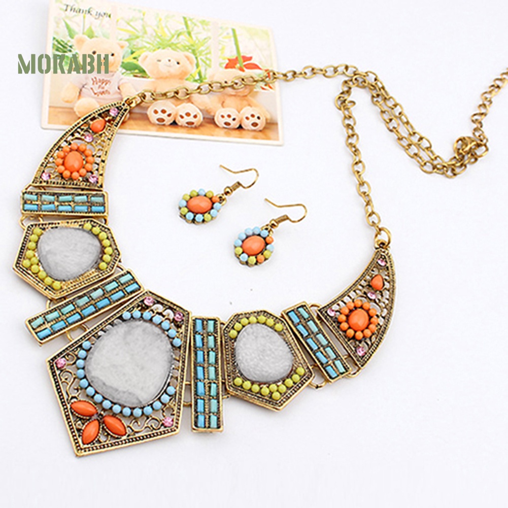 Bộ Trang Sức Vòng Cổ Choker + Bông Tai Nhiều Màu Phong Cách Boho Thời Trang Cho Nữ