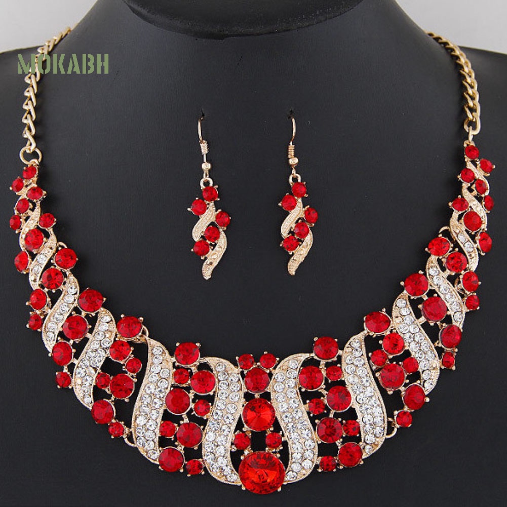 Bộ Vòng cổ + Bông Tai Đính Kim Cương Giả Sang Trọng Cho Nữ