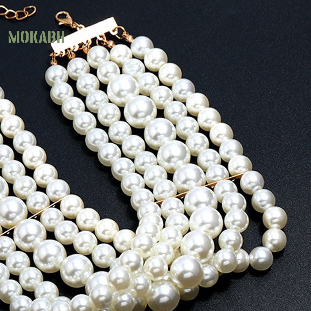 Bộ Vòng cổ + Bông Tai Nhiều Lớp Đính Hạt Ngọc Trai Giả Thời Trang Cho Nữ