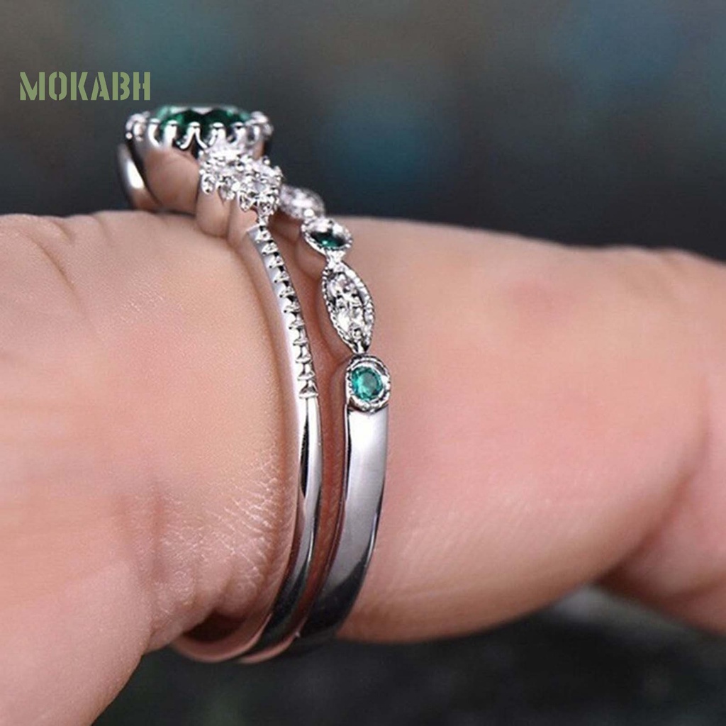 Bộ 2 Nhẫn Hợp Kim Đính Đá Zircon Mượt Mà Đơn Giản Cho Nữ