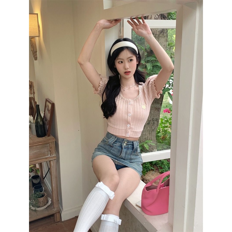 Áo Cardigan Ngắn Tay Phồng Phong Cách Pháp Thời Trang Mùa Hè Mới Cho Nữ