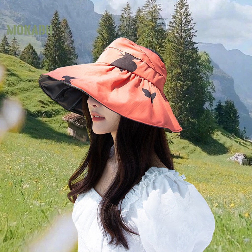 Mũ Lưỡi Trai Hở Chóp Chống Tia UV Họa Tiết Bươm Bướm Có Thể Điều Chỉnh Kích Thước