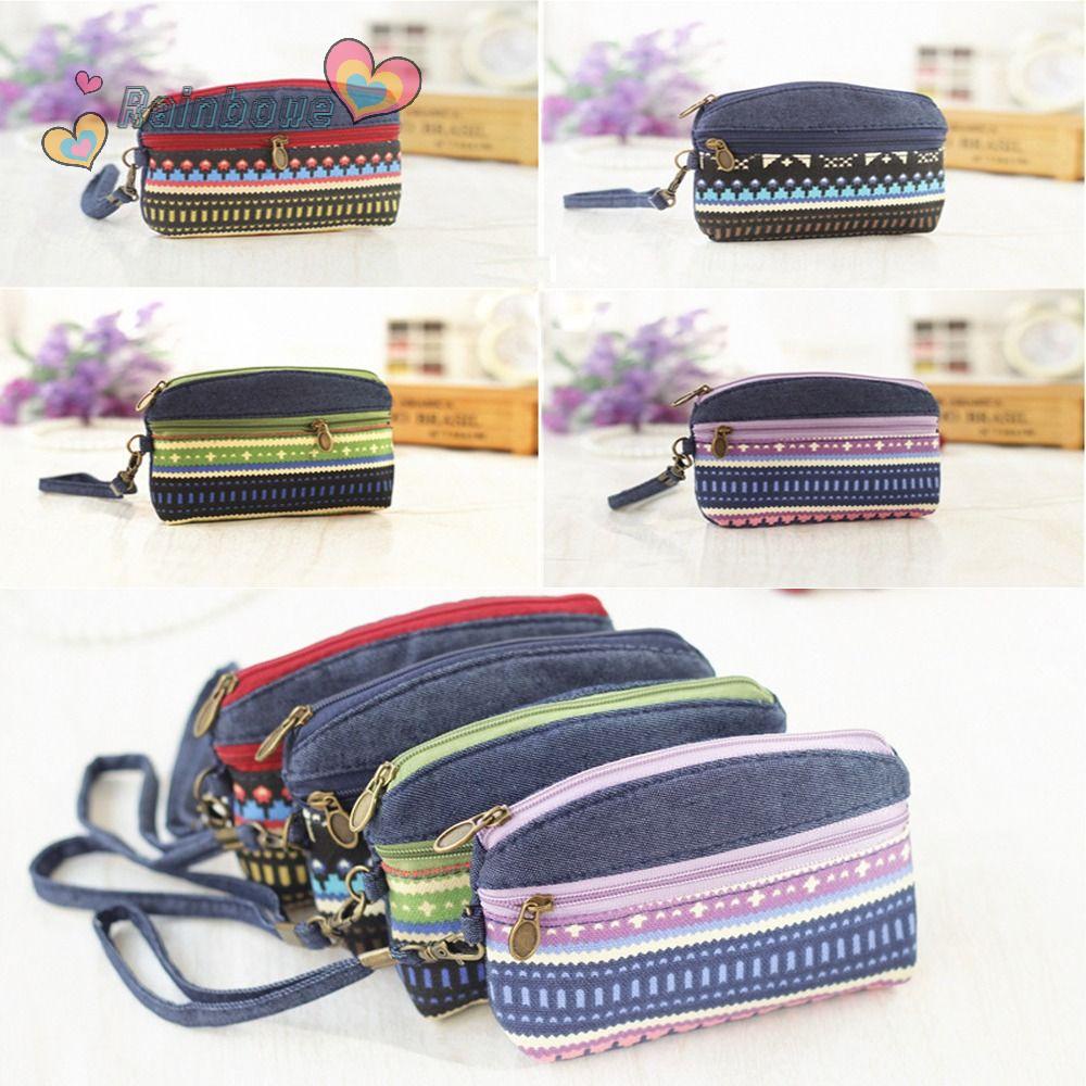 Ví Đựng Tiền Xu Son Môi Chìa Khóa Họa Tiết Cầu Vồng Đáng Yêu