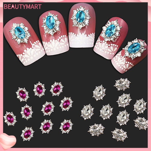 Bộ 10 Miếng Dán Trang Trí Móng Tay Bằng Hợp Kim Đính Đá Thời Trang Dành Cho Nữ