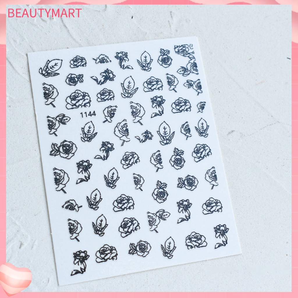 [beautymart] Hình Dán Móng Tay Tự Dính Không Mùi Họa Tiết Hoa Hồng Tinh Tế Không Dị Ứng Có Thể Tháo Rời