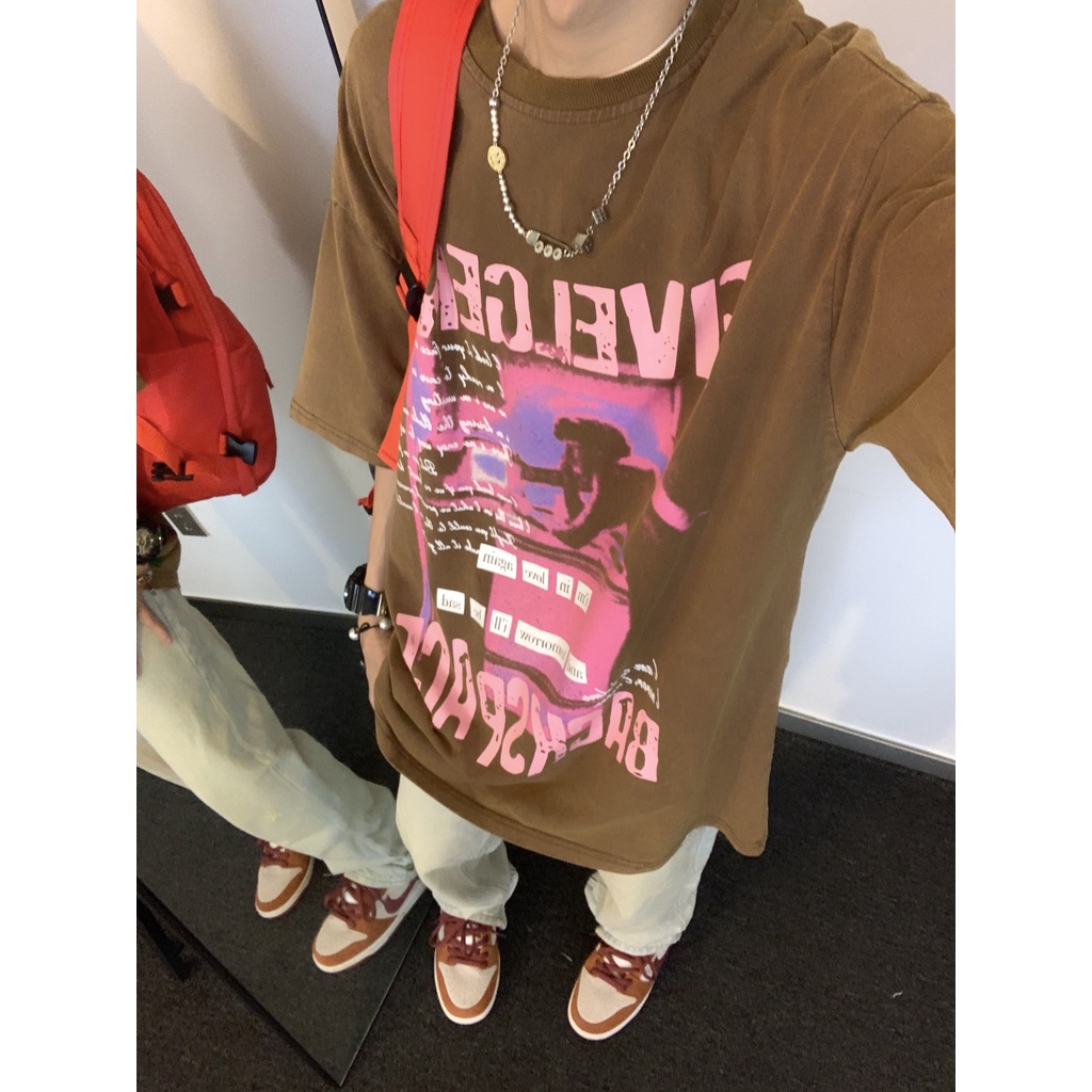 Áo Thun Cotton Tay Ngắn Dáng Rộng In Chữ GTGA Thời Trang Đường Phố Mỹ Mùa Hè Cho Nam Và Nữ