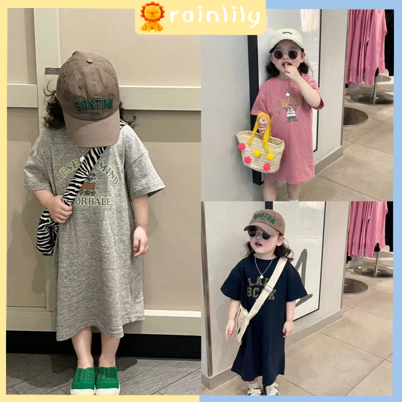 Đầm Thun Cotton Ngắn Tay Họa Tiết Hoạt Hình Thời Trang Mùa Hè Hàn Quốc Dành Cho Bé Gái 1-3 Tuổi