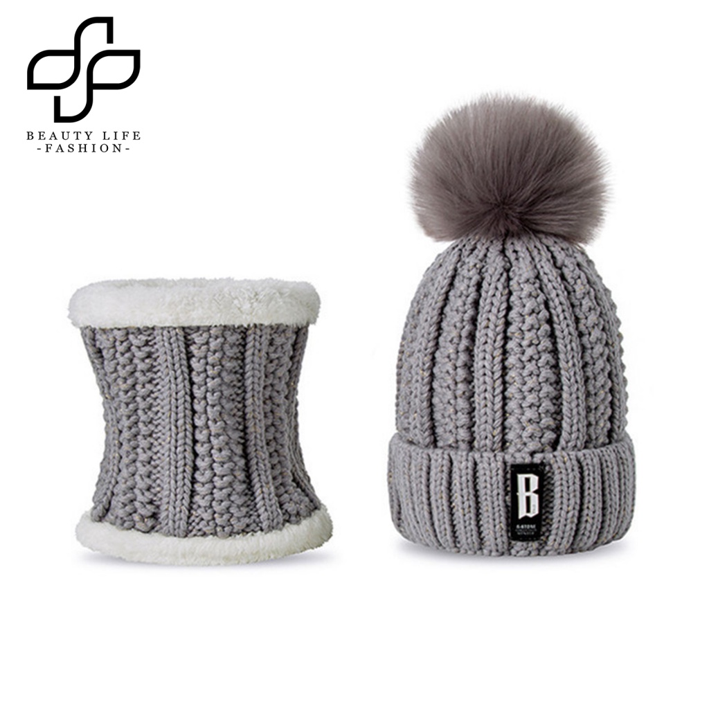 Mũ beanie Trùm Đầu Kèm Quả Cầu Bông Xinh Xắn Cho Nữ
