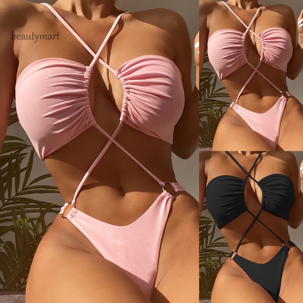[beautymart] Bộ Đồ Bơi Co Giãn Dây Chéo Lưng Thoải Mái Thời Trang Mùa Hè Cho Nữ