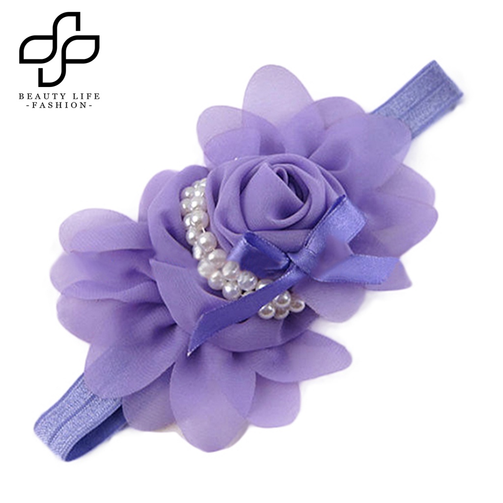 Băng Đô Co Giãn Đính Hạt Ngọc Trai / Hoa Dễ Thương Cho Bé Gái