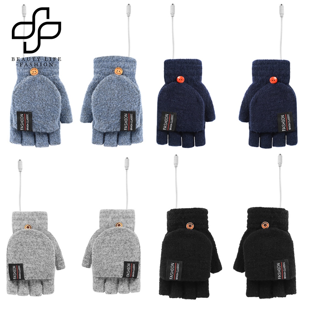 Đôi Găng Tay Hở Ngón Có Đèn Sưởi Ấm Sạc Cổng USB Thời Trang Unisex