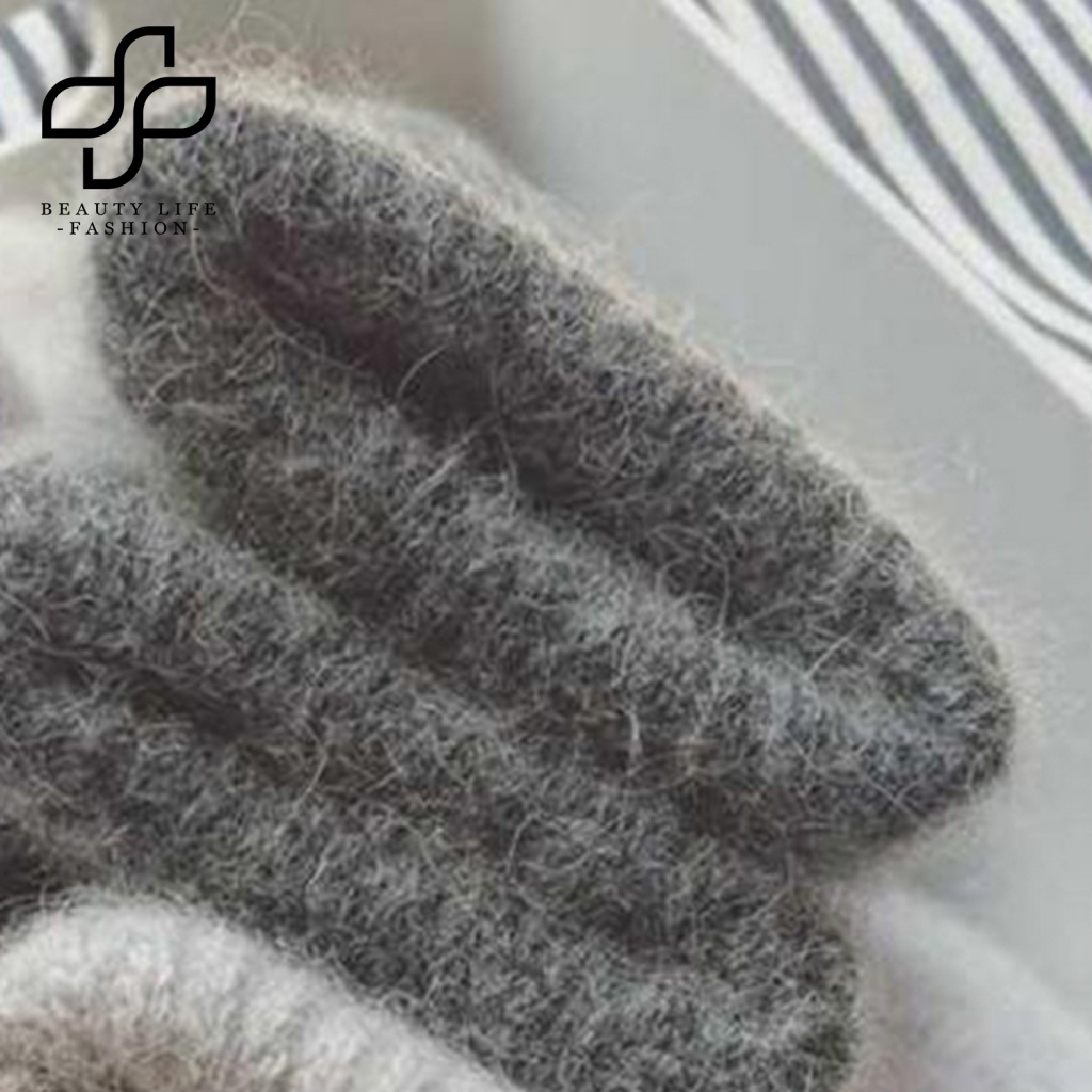 1 Đôi Găng Tay Lông Thỏ Giả Màu Trơn Co Giãn Giữ Ấm Mùa Đông Cho Nữ