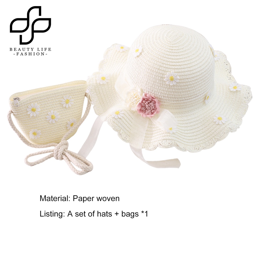 Set Túi Cói Vành Rộng Đính Nơ Thời Trang Cho Nữ
