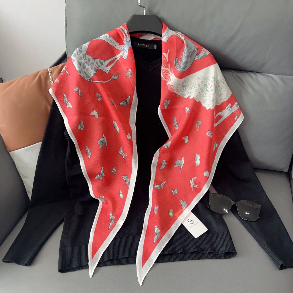 Khăn Choàng Cổ Lụa In Họa Tiết Bươm Bướm Phong Cách Hàn Quốc 180 * 38cm Dành Cho Nữ