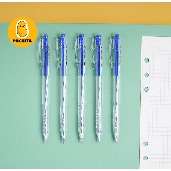 Bút Bi Bấm Thiên Long Ngòi 0.5mm Ba Màu Xanh Đen Đỏ Nét Trơn, Mực Đều TL027