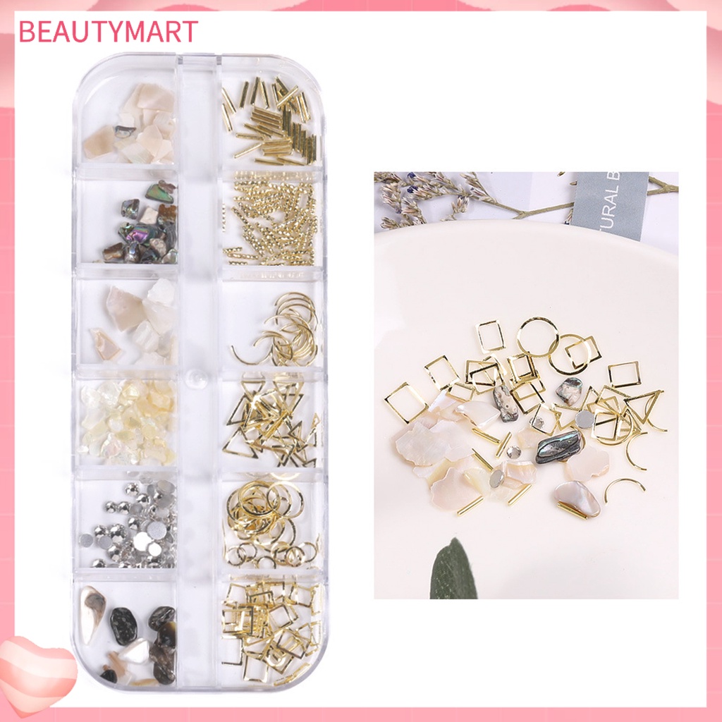 1 Hộp 12 Ngăn Đựng Hạt Kim Sa 3D Tự Trang Trí Móng Tay Cho Nữ