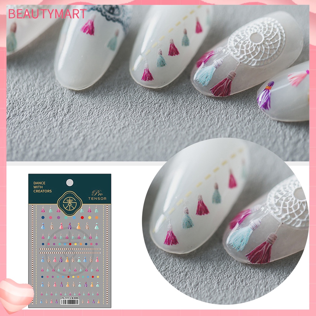 Miếng Dán Trang Trí Móng Tay Tự Dính Họa Tiết Chấm Bi Phối Tua Rua Dễ Thương